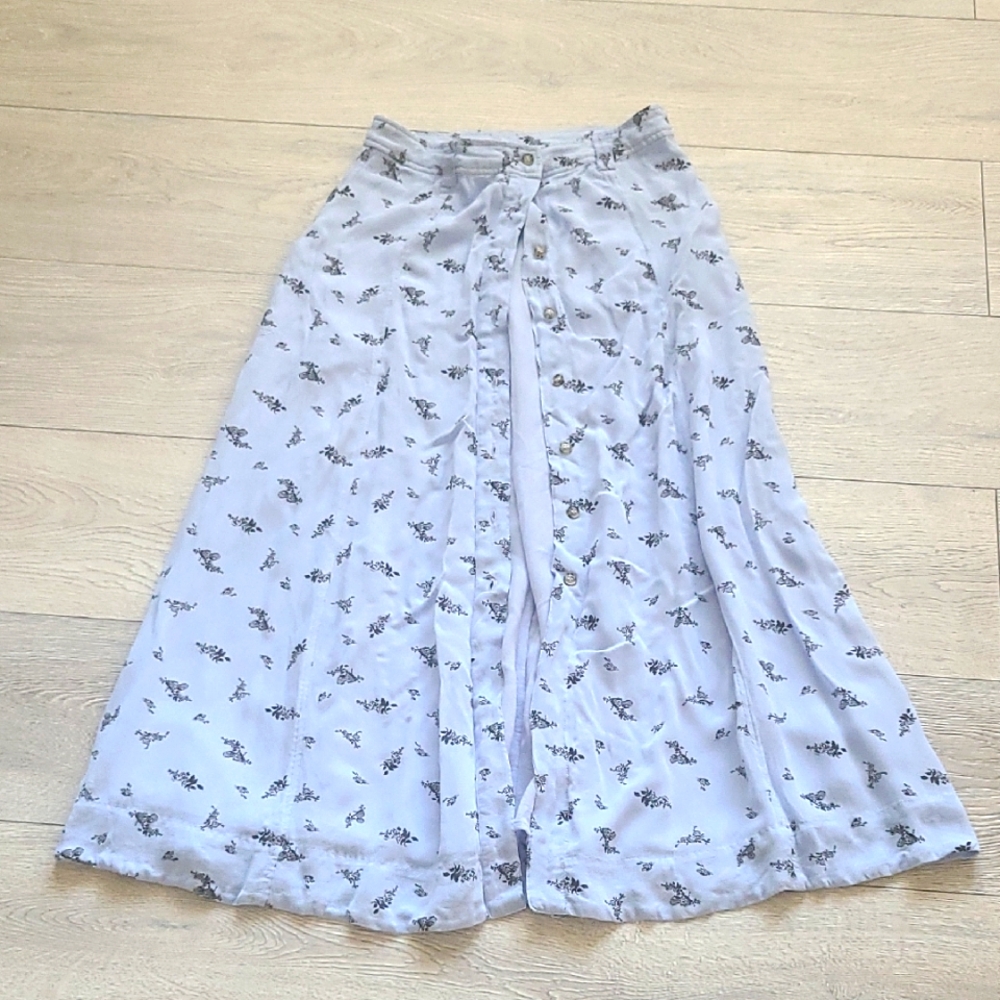 GANNI viscose Floral Print Light Blue Midi Skirt